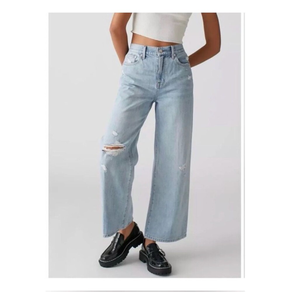 Pistola Loretta High Rise Wide Leg Cropped Jeans Pants Distressed Grunge Size 25